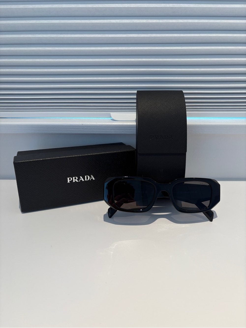 Prada Symbole Black Rectangle Sunglasses Unisex Shades For Men And Women